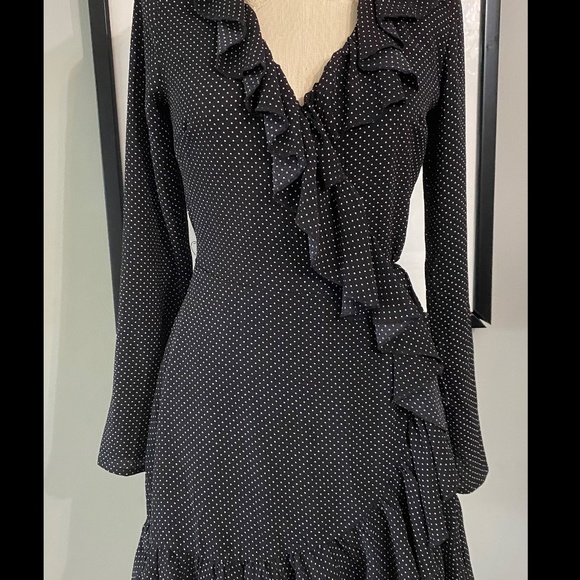 Polka Dot Wrap Dress with Ruffle Detail - Picture 2 of 4